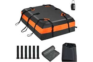 GiantexUK 15/21 Cubic Feet Car Roof Bag, Waterproof Cargo Top Carrier with Non-Slip Mat, Combination Lock, 6 Door Hooks & Straps, Rooftop Luggage Storage Box for Car Suv (Black+Orange, 424L)