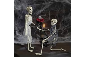 PAPU Halloween Deko Skelett mit Ganzkörper Bewegliche,Skelette Bräutigam Braut 40,5cm mit Geisterhandrose,Skeleton Hängende Geister für Halloween Tischdeko Spukhaus Friedhofs Horro Party Dekoration