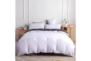 Jemiipee Juego de Funda Nordica 100% Microfibra Reversible Cama 90 Suave Fundas Nórdicas Color Sólido Funda Edredon 150x200 cm y 1 x Funda de Almohada de 50x70 cm, Blanco/Gris Oscuro