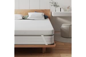 FRIDEKO HOME FRIDEKO Double Memory Foam Mattress Topper, Mattress Topper Double Bed with High-Density Foam, Washable & Removable Zipped Cover, Elasticized Corner Straps for Back Pain Relief (135x190x11cm)
