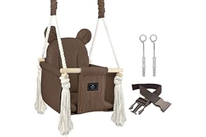 NATILU® Balançoire pour Enfants Bear Quilted Cacao | balançoire en Bois pour Enfants | balançoire avec Ours en Peluche | Produit dans l'Union européenne