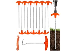 IXYDOR 11 Pièces Piquets de Tente à Visser 20.5cm avec Foreur Hexagonal, Piquet en Acier avec Filetage, Sardines Camping Robustes pour Sol Dur, Jardin, Randonnée (Orange)