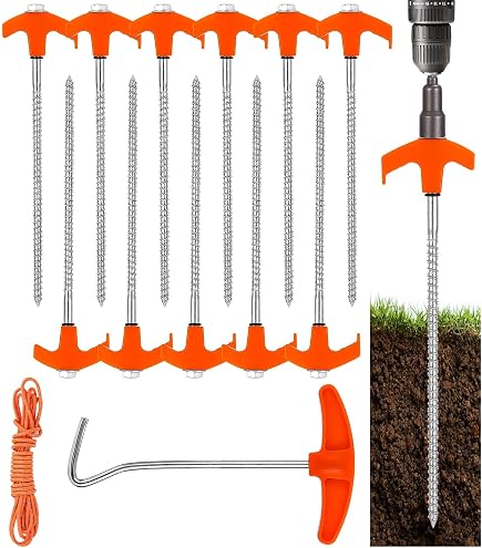 Piquets De Tente En Acier Forgé - Lot De 12 + Marteau, 20 Cm, Pour Sol Dur Et Rocailleux