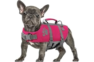 Queenmore Dog Swimming Vest X-Large, Reflective, Lightweight, with Rescue Handle Safety Vest For Dachshund Sausage Dog,Corgi,French Bulldog,Pug,Pitbull（Fuchsia, XL）