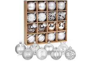 MELEAGER Bolas de Navidad Plata, Bolas de Navidad Grandes 6cm, Adornos árbol de Navidad 16PCS, Navidad Esferas de Plastico, Pintado Bolas Adornos, Decoraciones para Festivales