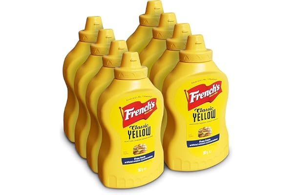 French's Klassisk gul senap 397 g | 8-pack | grossist, tangy, traditionell smak | perfekt för osthamburgare, varmkorv, rostade grönsaker och kycklingsallader