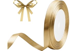 DEKOBANDER Ruban de Satin Or Champagne 10mm x 23m Or Champagne Ruban Cadeau Ruban de Satin pour L'emballage de Cadeaux, Bricolage, Couture, Décorations de Mariage, Décorations de Noël