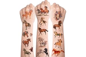 DEEN Horses Tattoos 8 Sheets,Carton Horse Temporary Tattoo Stickers for Kids,Birthday Themed Party Supplies Decoration Favors,Children Tattoos Gift for Kids Boys Girls Prizes Carnival Christmas Rewards