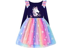VIKITA Vestito Bambina Abito da Principessa Modello Animale Carino Stampato Paillettes Abiti
