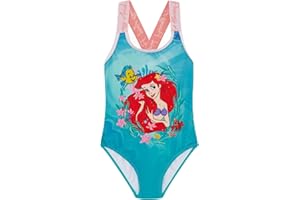 Disney The Little Mermaid Official Girl's Swimwear, One Piece Swimming Costume Featuring Ariel, Aqua, Age 18 Months - 8 Years