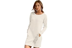 ELFIN Damen Sweatkleid Langarm Kleider Sweatshirt Dress Lässig Sportliche Longshirt Tops Minikleider mit Logodruck Herbst