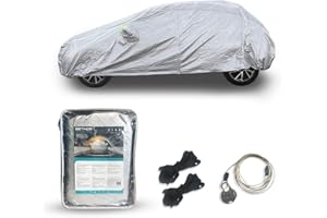 BETHOR Telo Copriauto 4 Stagioni Felpato, Resistente e Impermeabile | Protezione da Vento, Sabbia, Polvere, Pioggia e Neve| Cerniera lato autista (2 VOLUMI 406x150x130)