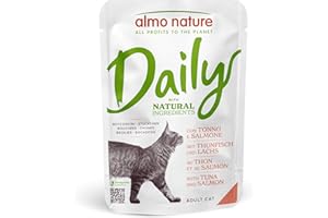 Almo Nature Daily - Complete Wet Cat Food for Adult Cats - Chunks - with Tuna and Salmon - NON-GMO, Presertive-Free - Pouches, 70g (Pack of 30)