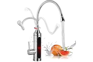 AYYDS Rubinetto elettrico da 3000 W con scaldabagno istantaneo, girevole a 360° in acciaio inox, rubinetto elettrico da cucina, indicatore di temperatura LCD, scaldabagno elettrico, rubinetto per cucina
