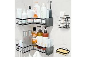 Chijoo Półka Prysznicowa bez wiercenia 4 sztuki, półka prysznicowa narożna, samoprzylepna półka prysznicowa, półki prysznicowe, półka łazienkowa bez wiercenia, półki łazienkowe