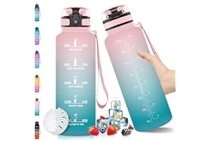 Vikaster Botella de Agua, 1500ML Duradera, Botella Motivacional, Reutilizable, con Pajita, a Prueba de Fugas, Botellas de Agua para Escuela, Gimnasio, Oficina, Camping, Deportes
