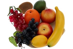 Gresorth Künstliche Früchte Fälschen Apfel Banane Orange Zitrone Pfirsich Traube Kiwi Dekoration - 9 Stück