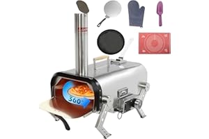 SHINY STAR IN THE DARK SKY ROBOTDOG Série 12" Four à Pizza Extérieur, Four à Pizza en Acier Inoxydable avec Pierre à Pizza Rotative à 360°, Poêle à Pizza au Granulés de Bois pour Fêtes dans le Jardin, Camping et Pique-Niques