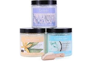 Sal de Epsom - Spa Luxetique Sales de Baño Naturales, Sal de Epsom Pura 3x480g a Lavanda, Vainilla, Coco y Lima, Baño y Cuidado Personal, Revitaliza Músculos Doloridos, Regalo de Año Nuevo