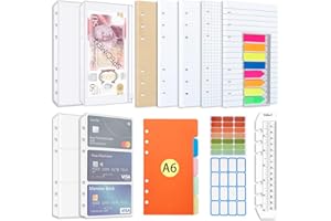 AQTAQ A6 Refill Paper Set, A6 Flipchart Paper with 6 Holes and Housekeeping Cards, Zip Pockets, Dividers, Rulers, Sticky Notes, Etc. for 6-Ring Binder Journal Notebook