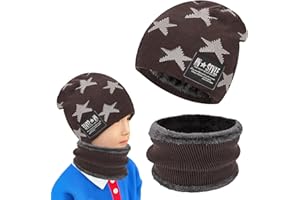 BYTLXM Kinder Wintermütze Beanie Hut mit Schal Set, mit Fleece Gefütterte, Thermisch Strickmütze Mütze, Baumwollmütze, für Jungen Mädchen Kind, Halswärmer Geschenk Weihnachten