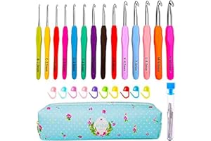 Knitiss 14 Pcs Crochet Hooks Set, Ergonomic Crochet Hooks with Case for Arthritic Hands, Crochet Needles Sizes 2mm to 10mm