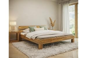 skølm Floki Bett 180x200 cm aus Massivholz – Haupt- oder Gästebett, Doppelbett aus Eiche, Natur geöltes Holzbett, Bettgestell aus Holz, Bed