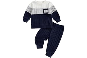 BeliBacca Toddler Baby Boy Fall Winter Warm Outfits Splicing Color Long Sleeve Sweatshirt Pullover Elastic Jogger Long Pants Set 2pcs Infant Boy Clothes Spring