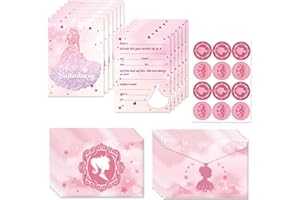 BGTLJKD 12 x Einladungskarten Prinzessin Kindergeburtstag Mädchen, Prinzessin Einladungskarten Geburtstagseinladungen für Kinder, Witzige Einladungskarte zur Geburtstagsfeier