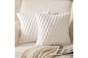 Mandioo 2er Set Cremeweiß superweichen dekorative Plüsch Kissenbezug Kissenbezüge 50 x 50 cm Wollsamt Dekokissenbezüge Kissenhülle Sofakissen Dekokissen flauschig für Couch Sofa Bett Wohnzimmer