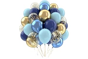 QIFU Ballons Anniversaire Bleu Or, Ballons Bleus Marine Or, 62 Pièces Ballon Helium Bleu Métalliques Confetti, Arche Ballon Anniversaire Bleus pour Decoration Bapteme Garcon Baby Shower Homme Mariage