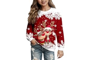 GENÉRICO Jersey de Navidad para niña, Jersey Navideño Niña, Sudadera de Navidad con Cuello Redondo, Camiseta con Estampado Festivo navideño, Sudadera de Manga Larga, suéter de Navidad, Disfraz Festivo