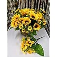 4 Bunches Bouquet Artificial Sunflower Floral Arrangement, Silk Fake Sun Flower Faux Floral Arrangement Artificial Plants for Bridal Wedding Home Kitchen Bedroom Study Office Garden Decoration