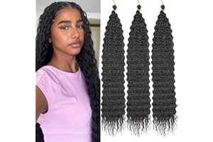 Kachanaa 24 Inch Pre-Separate Ocean Wave Crochet Hair for Goddess Braids Synthetic Crochet Braiding Hair for Boho Box Braids 7 Pack Black Pre-Separate Deep Wave Hair Extensions /1B#