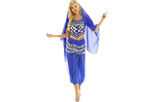 winying 4Pcs Robe Danse du Ventre Indienne Femmes Ensemble Danse Latin Samba Salsa Top Paillette Costume Carnaval Fete Déguisements Princesse Inde Dansewear