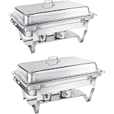 WENMILY Chafing Dish Buffet Set 9L [robusto y de alta calidad], 2 recipientes calientes de acero inoxidable [dise&ntilde;o de borde