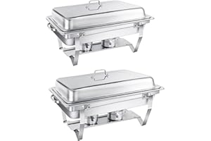 WENMILY Chafing Dish Buffet Set 9L[Robust und hochwertig],2pcs Edelstahl Warmhaltebehälter[Rollrand-Design],Speisenwärmer für Catering Buffet und Party (Quadrat Silber - 2 Sets 1/2+1/1 GNContainers)