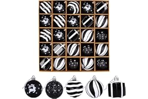 NUZEKY Bombki choinkowe z tworzywa sztucznego, małe 6 cm – 25 szt. bombek choinkowych w kolorze czarnym, nietłukące się – ozdoba choinkowa, dekoracja bożonarodzeniowa, dekoracja bożonarodzeniowa do