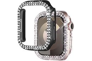 NewWays 2-pack Women Bling Case Compatible with Apple Watch 40mm Series 6/5/4/SE(2023-2020) Without Protective Film,Overall Protective Bumper Diamond Cases for iWatch 40mm(Black+Clear)