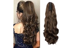 CYBELLEZA Coleta Postiza con Pinza Extensiones de Cabello Rizadas Cola Extensiones de Clip de Pelo Natural Ondulado Sintético Ponytail Largo, Castaño