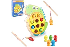 WDJLNZB Montessori magnetyczna zabawka wędkarska, drewniana zabawka do wędkowania, zabawka edukacyjna z drewna, zabawka do nauki dla dzieci, prezent dla chłopców i dziewczynek (dinozaury)