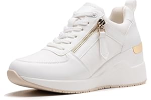 ANJOUFEMME Ladies Wedge Heel Trainers - Womens Fashion High Heel Trainers, Lace-up Casual Shoes, Platform Canvas Shoes