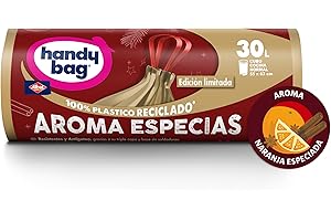 Handy Bag Sacs poubelle aromatiques épices, 100% recyclé, extra résistants, anti-fuites, fermeture automatique, 30 l, 8 sacs, 1 paquet