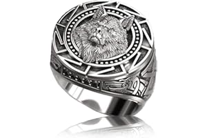 PikaLF Bague loup slavo pour homme, bague tête de loup nordique viking Nornen, anneau totem loup rétro, bague avec sceau loup, bague amulette, bijoux loup animal pour homme