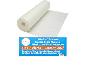 CAELLUMA Plástico Cubretodo Transparente · Reutilizable Y Reciclable · Protector Para Pintar · Film Plástico Para Cubrir Muebles · Protección Antimanchas · Fácil De Cortar (4m x 25m · 7 Micras · 100m²)