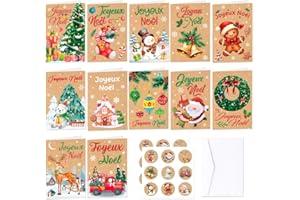 Yontree 12 Cartes de Vœux Joyeux Noël avec Enveloppes, joyeux noël Cartes de Vœux – Cadeau Festif pour Famille, Amis et Collègues (Joyeux Noël-2)