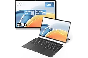 FUNYET Portátil 2 en 1, Sistema Win 11 de 14 Pulgadas Laptop, con procesador N100, 16 GB de RAM + 512 GB de SSD Notebook, Teclado retroiluminado, Pantalla táctil y Puerto Tipo C.