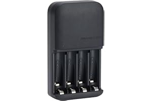 Amazon Basics Caricabatterie per batterie ricaricabili Ni-MH AA e AAA - spina EU, 4 alloggiamenti, Nero