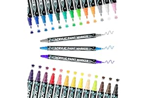 ZZQVIP Rotuladores Acrilicos Permanentes, 26 Colores ImpermeableAcrílica Doble Punta Pluma Gruesa y Delgada, para Pintar Piedras, Tela, DIY, Cerámica, Vidrio, Papel, Madera, Metal