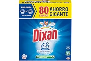 Dixan Polvo Total 3+1, Detergente en Polvo para Lavadora (80 lavados) jabón en polvo para lavar la ropa blanca y de color, Limpieza, luminosidad y frescor